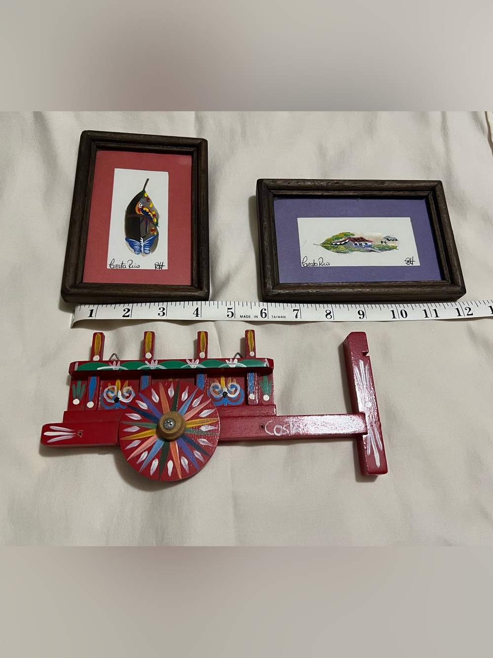 Hand-Painted Red Costa Rican Decorative Cart Wall Art
